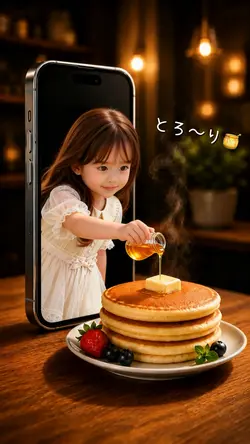 画面の中からちょこんと登場📱🥞