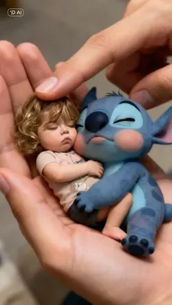 Baby hugs stitch AI
