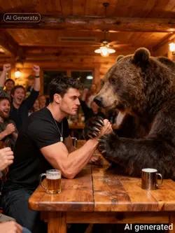 arm wrestling a bear