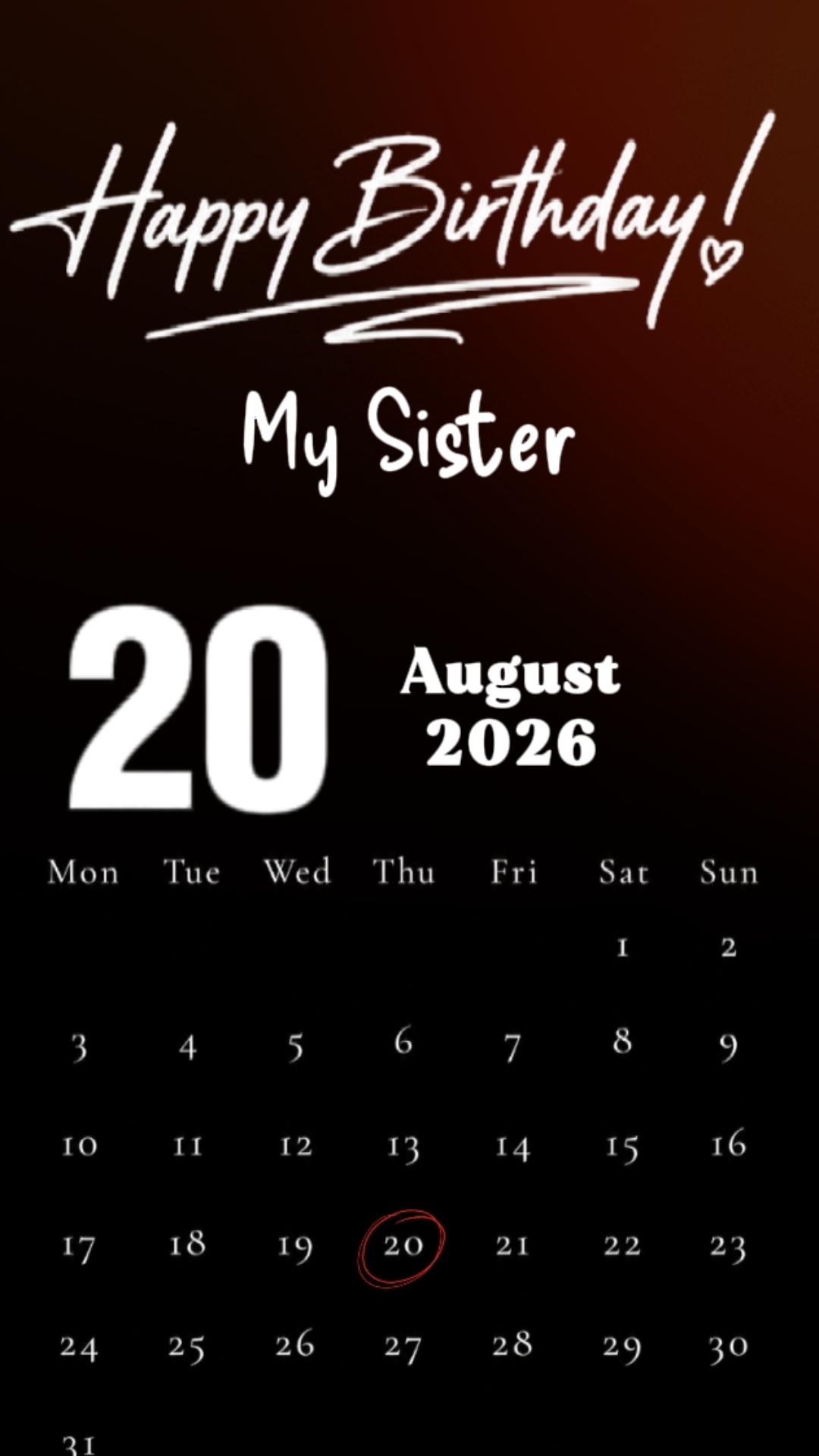 HBD SISTER 20 AUGUST