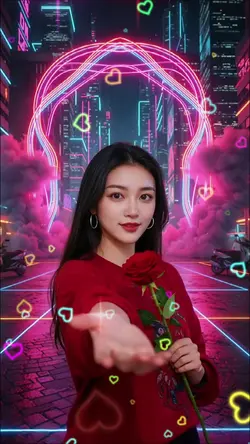 Rosa al neon: selfie onirico in città