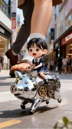 ブタちゃんに乗って街をいく！