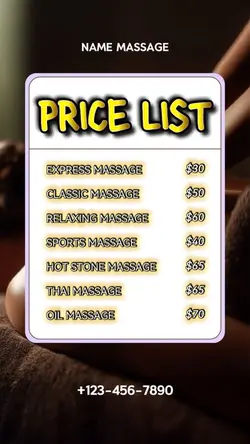 PRICE LIST MASSAGE