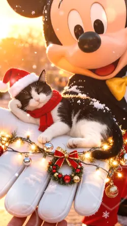 クリスマス風ミッキーと猫可愛いエモい