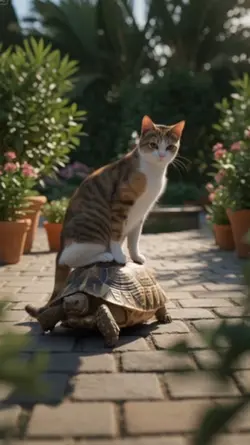 Cat ride turtle