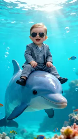 Baby riding a dolphi