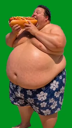 man eating hotdog