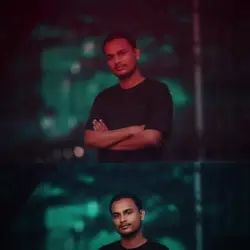 Pewny siebie portret w ciemnym teal