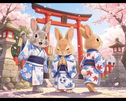 お寺参りする兎