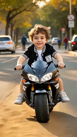 A baby riding a moto