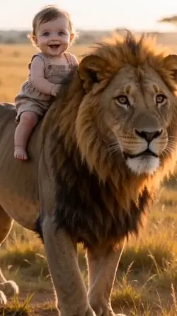 Baby riding x lion