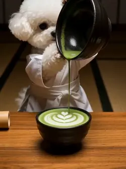 かわいいペットが抹茶を作る