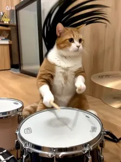 A子猫が太鼓を戦う