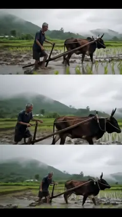 Kakek membajak sawah