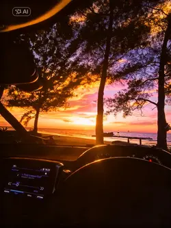 sunset in car