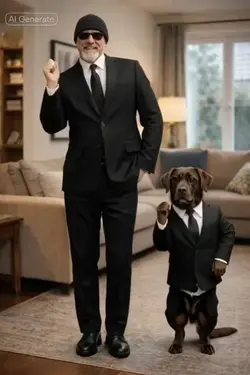 Man & Dog in Black