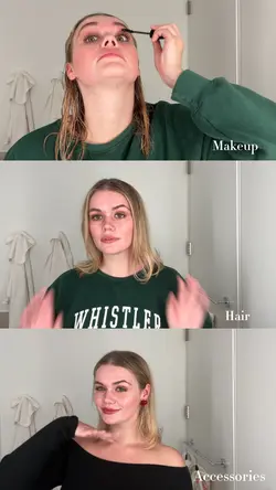 Makeup, hair, outfit
