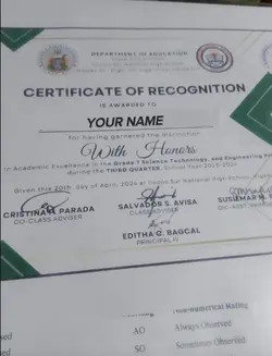 Honor Certificate 