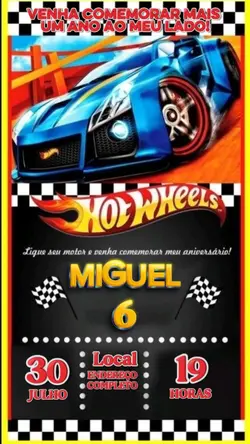 Convite Hotwheels