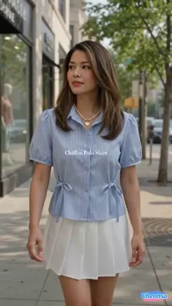 striped chiffon polo