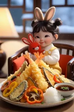 視覺饗宴!巨大炸蝦與兔耳少女 🍤🐰