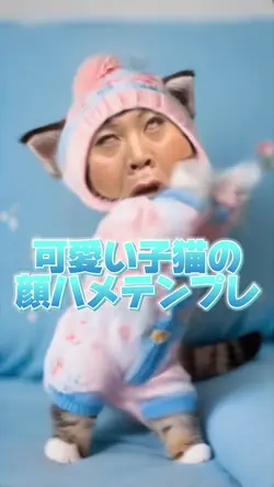 可愛い子猫の顔ハメテンプレ