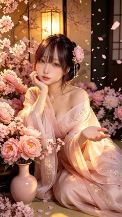 【AI変身】花に隠した秘密。エモい和装美