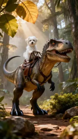 Dog ride a t-rex