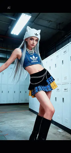クロックトップ×チェックミニスカート