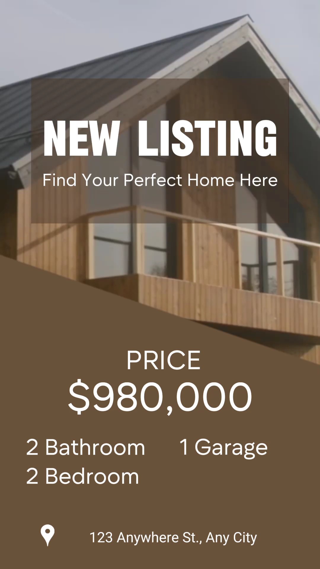 brown, black and white real estate new listing