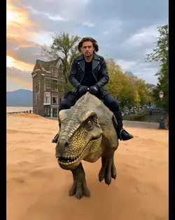 AI riding a dinosaur