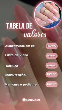 TABELA DE VALORES