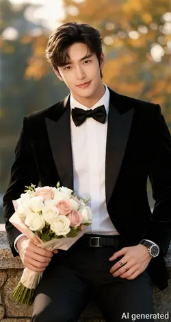 Trend chú rể cầm hoa