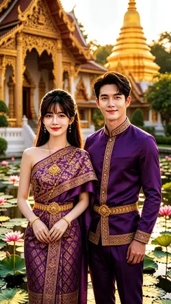 คู่รักชุดไทยสีม่วง
