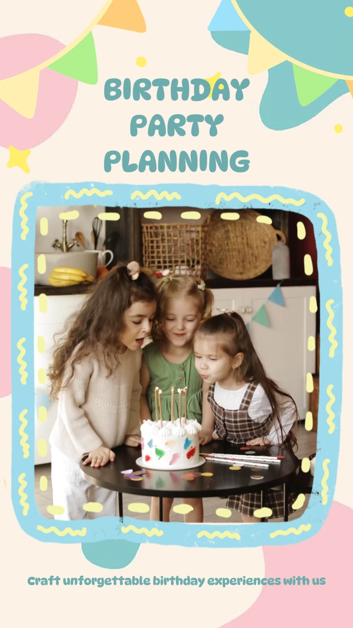 Anuncios de agencia de planificación de fiestas de estilo lúdico y colorido