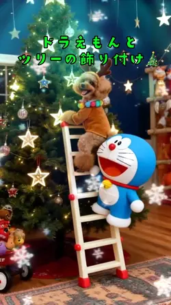 ドラえもんとツリーの飾り付け