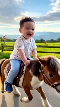 Baby riding a horse 