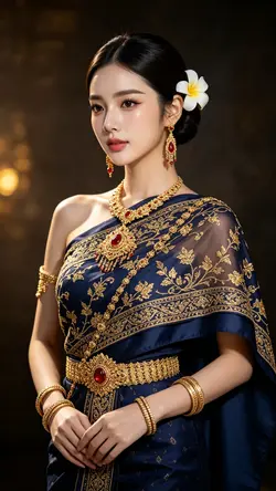 ชุดไทย_Ai_น้ำเงิน-ทอง