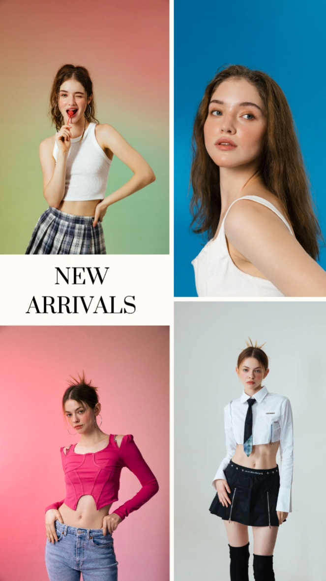 Exibição de produtos de roupas Estilo TikTok em várias galerias