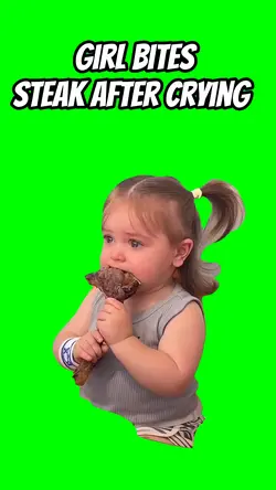 Girl bites steak 
