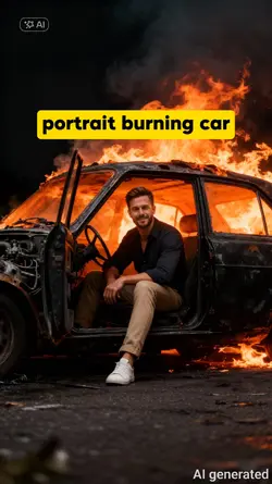 portrait burning car