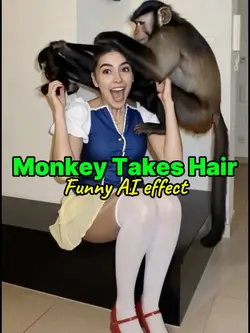 Monkey takes hair