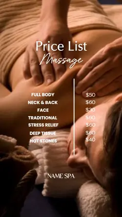 PRICE LIST MASSAGE