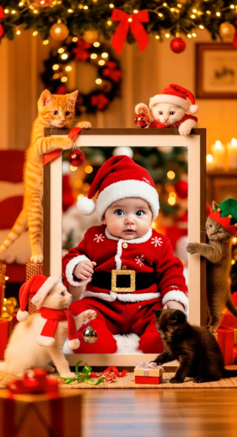 Çerçeve Noel Kedi 