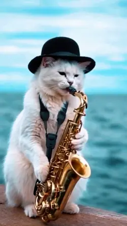 Cat playing saxophon