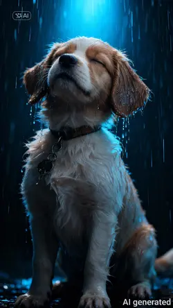 Rain photoshoot dog