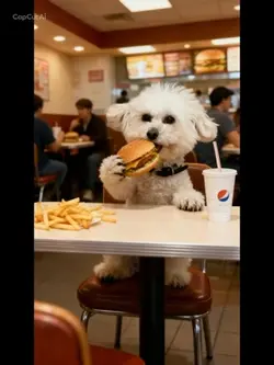 ハンバーガーとポテトもぐもぐ