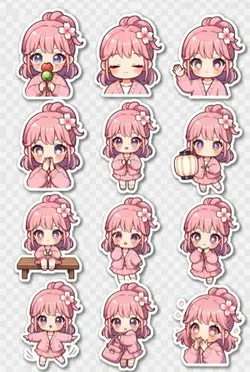 🌸 粉櫻女孩療癒貼紙包