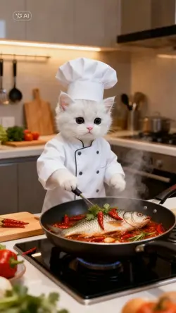 pet cooking a fish