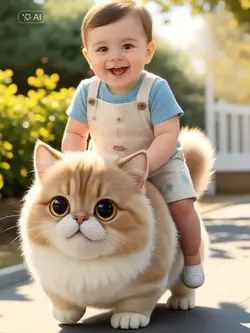 Baby riding a cat